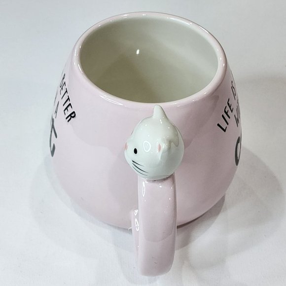 Set Of 2 Kitten Figurine Pink Ceramic Coffee Mug 16Oz Life Is Better With a‎ Cat - Picture 6 of 16